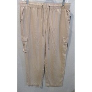 Per Se Khaki Tan Pull On Drawstring Cargo Pants Size XL Supersoft Crop